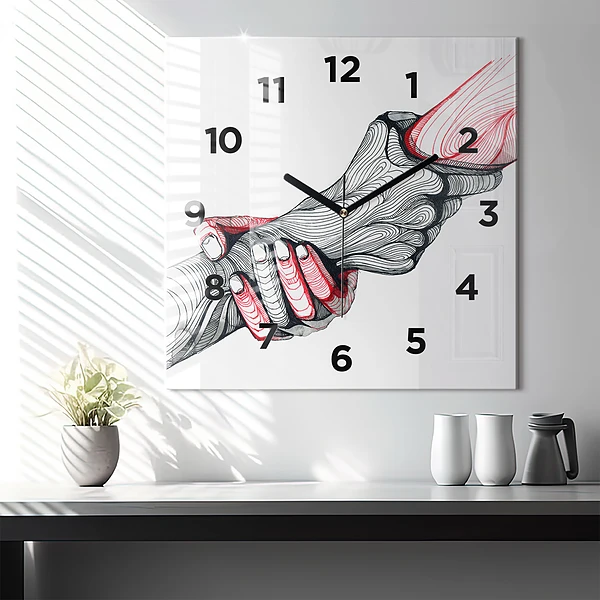 Wanduhr quadratisch mit motiv Händchenhalten