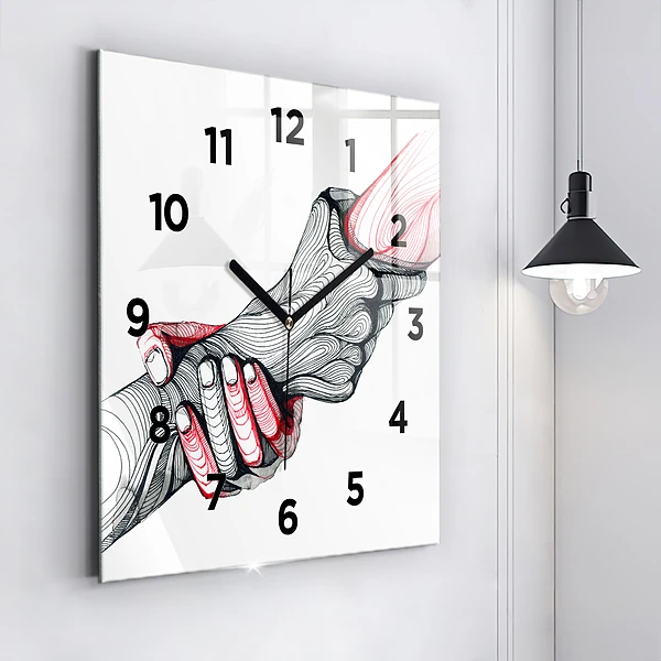 Wanduhr quadratisch mit motiv Händchenhalten