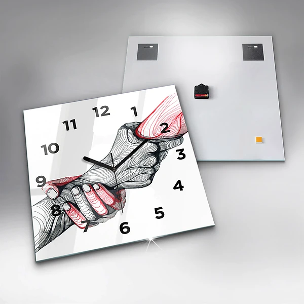 Wanduhr quadratisch mit motiv Händchenhalten