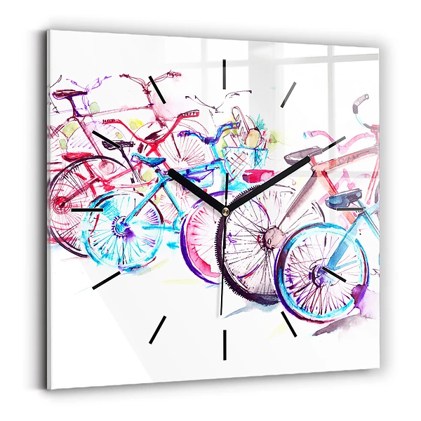 Wanduhr quadratisch mit motiv Farbige Stadtfahrräder