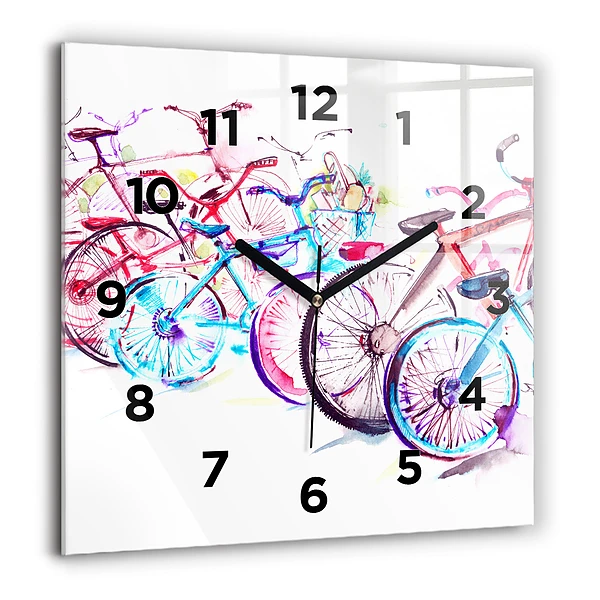 Wanduhr quadratisch mit motiv Farbige Stadtfahrräder