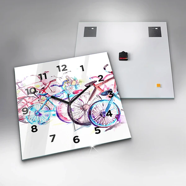 Wanduhr quadratisch mit motiv Farbige Stadtfahrräder