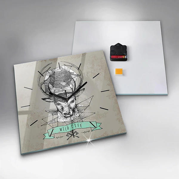 Wanduhr quadratisch Hirschkopf