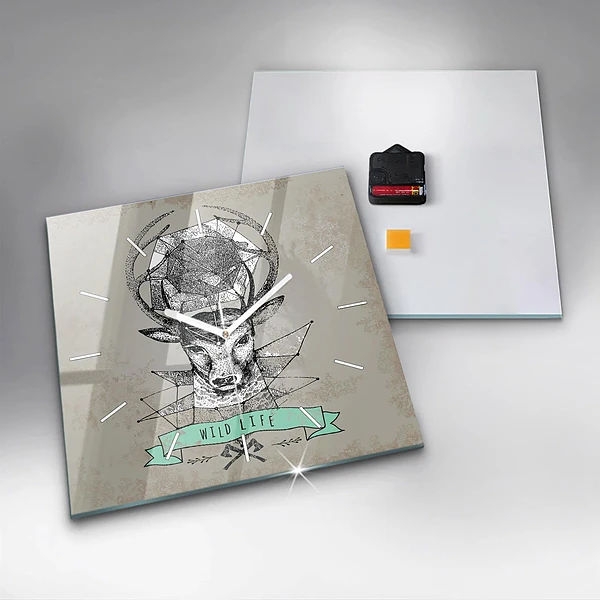 Wanduhr quadratisch Hirschkopf