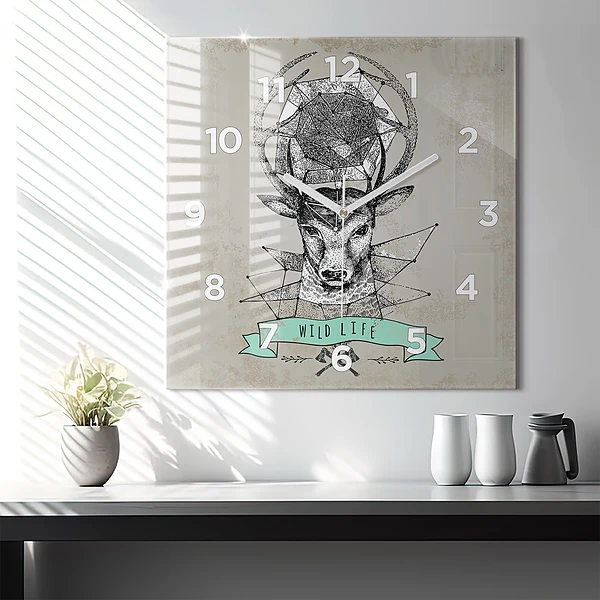 Wanduhr quadratisch Hirschkopf