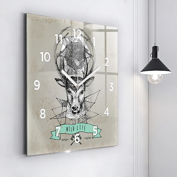 Wanduhr quadratisch Hirschkopf