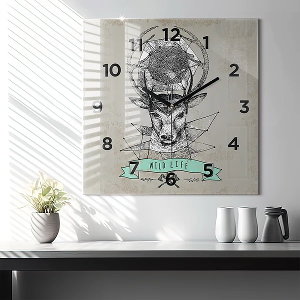Wanduhr quadratisch Hirschkopf