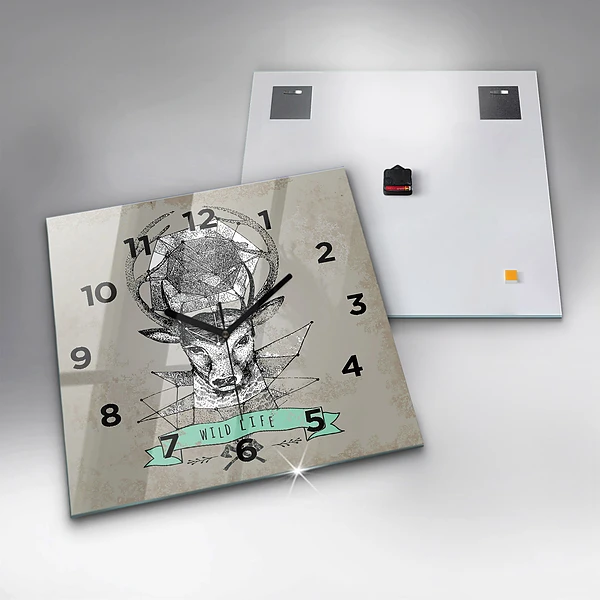 Wanduhr quadratisch Hirschkopf