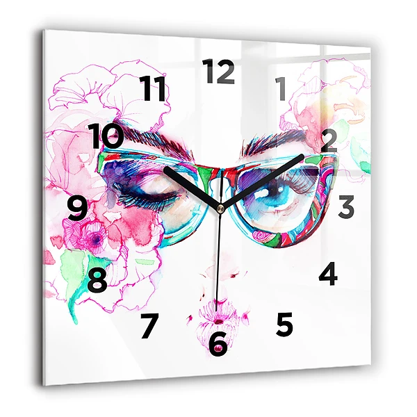 Wanduhr quadratisch Gesicht einer Frau mit Brille