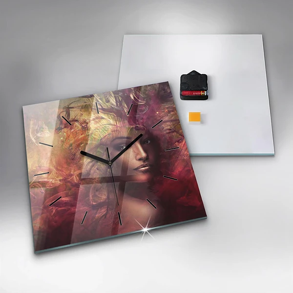 Wanduhr quadratisch Porträt einer Frau
