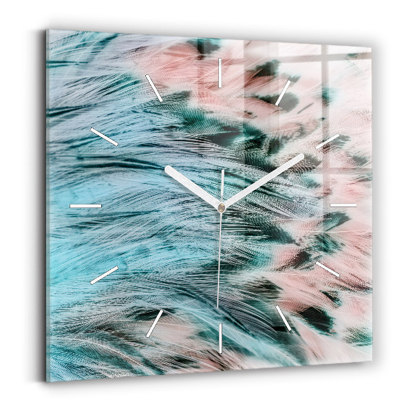 Wanduhr quadratisch mit motiv Bunte Federn