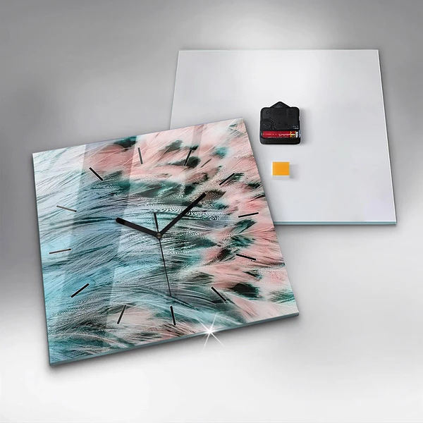Wanduhr quadratisch mit motiv Bunte Federn