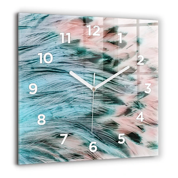 Wanduhr quadratisch mit motiv Bunte Federn