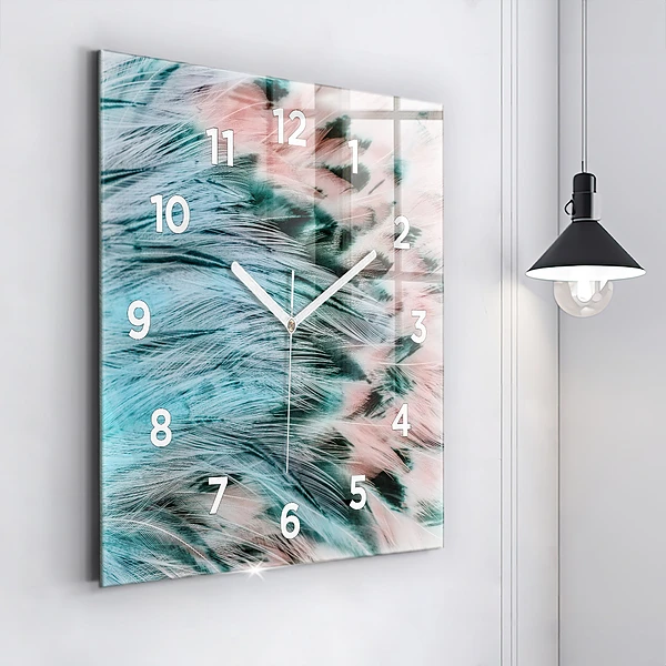 Wanduhr quadratisch mit motiv Bunte Federn