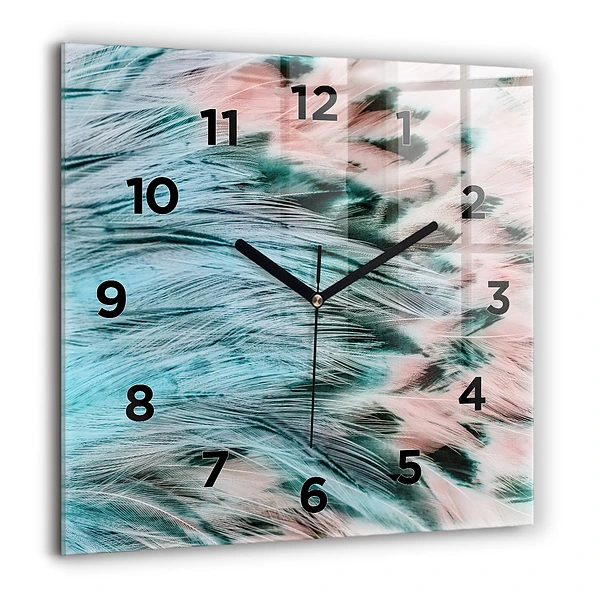 Wanduhr quadratisch mit motiv Bunte Federn