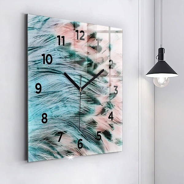 Wanduhr quadratisch mit motiv Bunte Federn