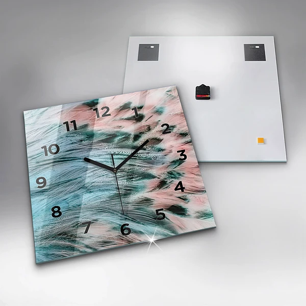 Wanduhr quadratisch mit motiv Bunte Federn