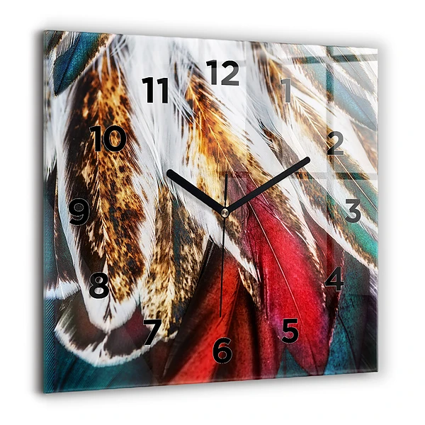 Wanduhr quadratisch Hellbraune Federn eines Vogels