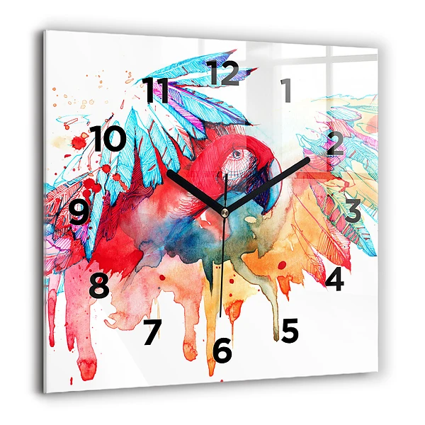 Wanduhr modern quadratisch Bunter roter Papagei