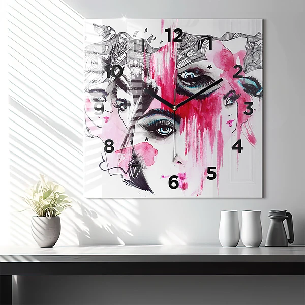 Wanduhr quadratisch mit motiv Viele Gesichter Abstrakt