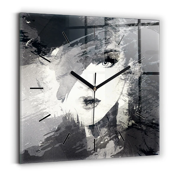 Wanduhr quadratisch mit motiv Frau - Aquarell