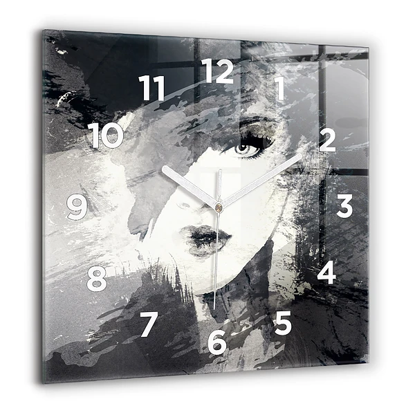 Wanduhr quadratisch mit motiv Frau - Aquarell
