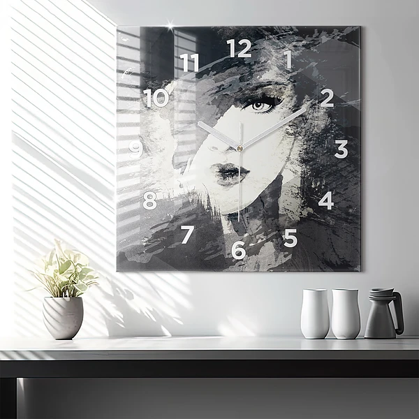 Wanduhr quadratisch mit motiv Frau - Aquarell