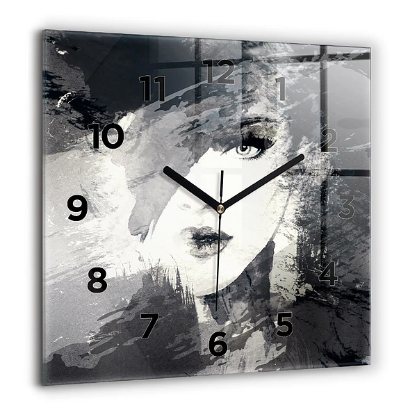 Wanduhr quadratisch mit motiv Frau - Aquarell