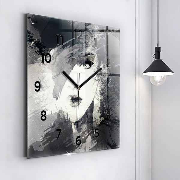Wanduhr quadratisch mit motiv Frau - Aquarell