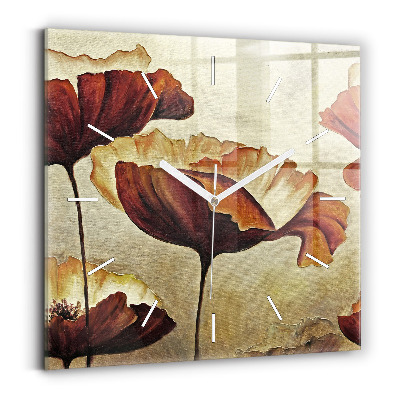 Wanduhr modern quadratisch Gemalte Mohnblumen