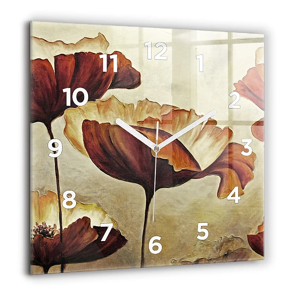 Wanduhr modern quadratisch Gemalte Mohnblumen