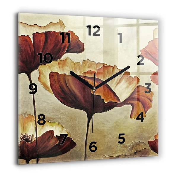 Wanduhr modern quadratisch Gemalte Mohnblumen