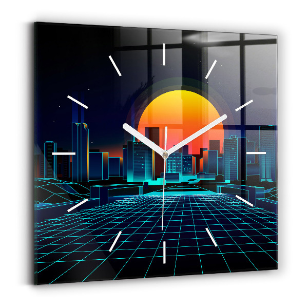 Wanduhr quadratisch mit motiv Cyberspace Stadt