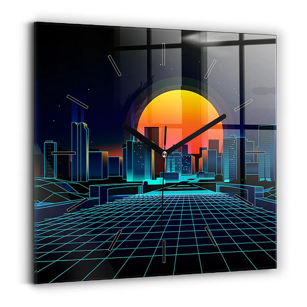 Wanduhr quadratisch mit motiv Cyberspace Stadt