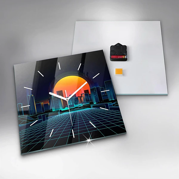 Wanduhr quadratisch mit motiv Cyberspace Stadt