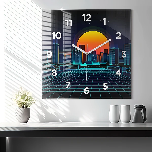 Wanduhr quadratisch mit motiv Cyberspace Stadt