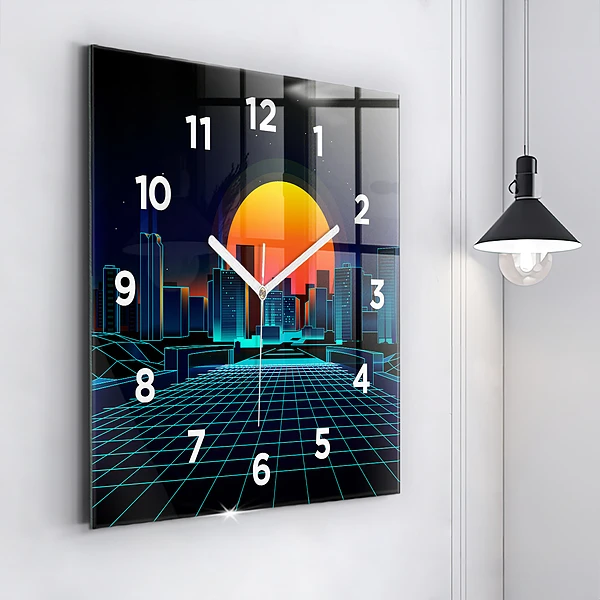 Wanduhr quadratisch mit motiv Cyberspace Stadt
