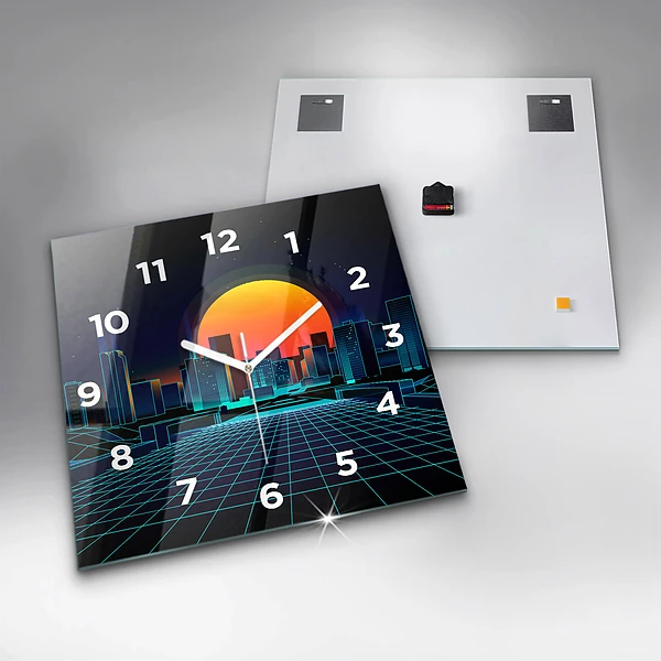 Wanduhr quadratisch mit motiv Cyberspace Stadt