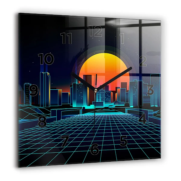 Wanduhr quadratisch mit motiv Cyberspace Stadt