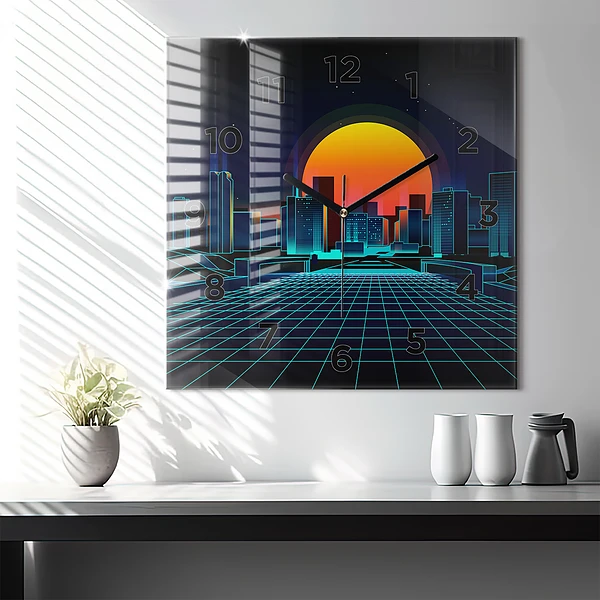 Wanduhr quadratisch mit motiv Cyberspace Stadt