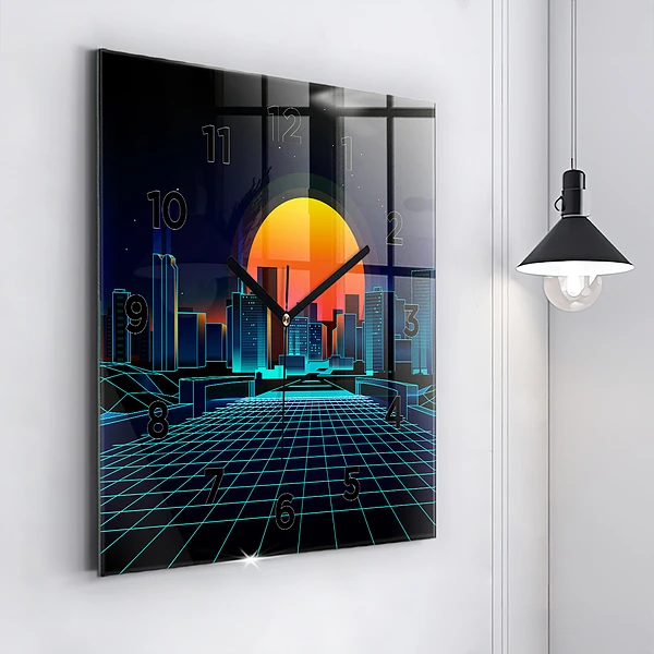 Wanduhr quadratisch mit motiv Cyberspace Stadt