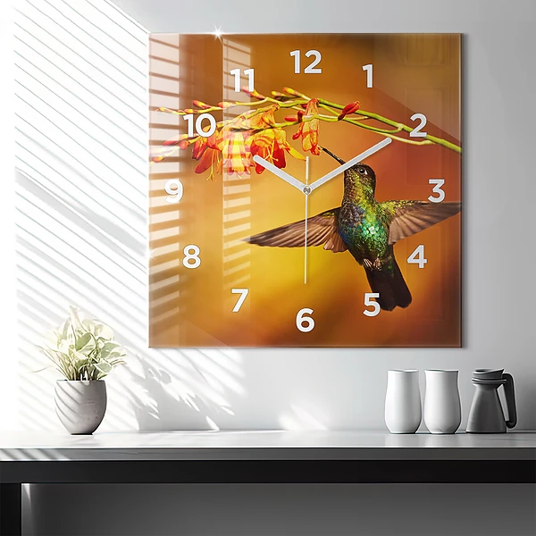 Wanduhr quadratisch Kolibri Vogel