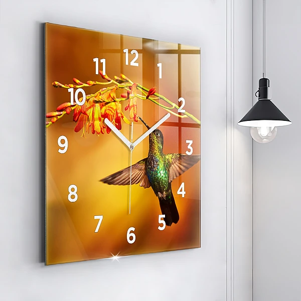 Wanduhr quadratisch Kolibri Vogel
