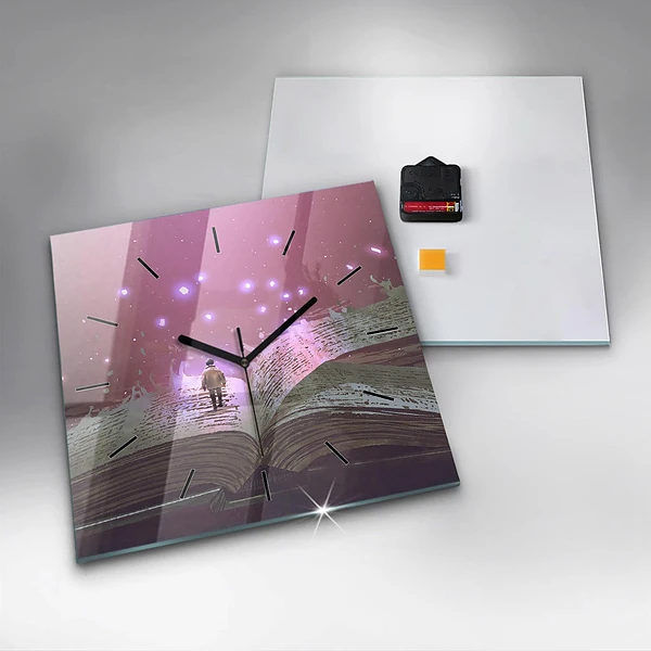 Wanduhr modern quadratisch Abstraktes Buch