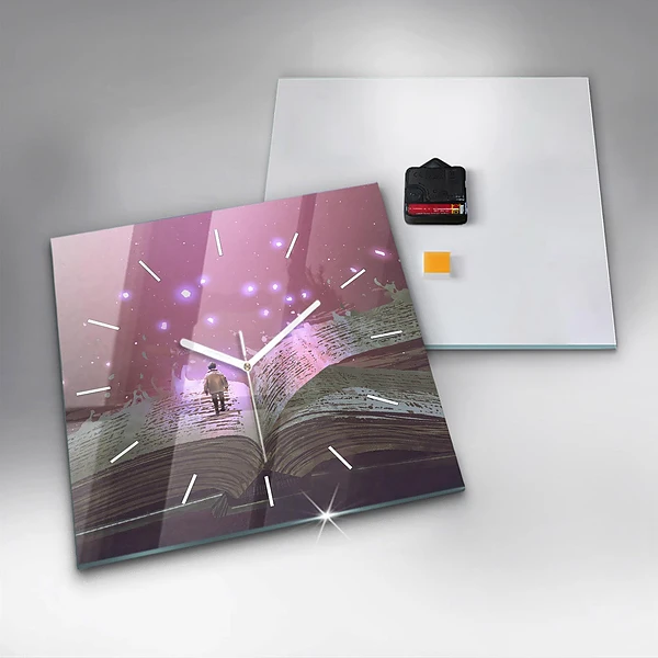 Wanduhr modern quadratisch Abstraktes Buch