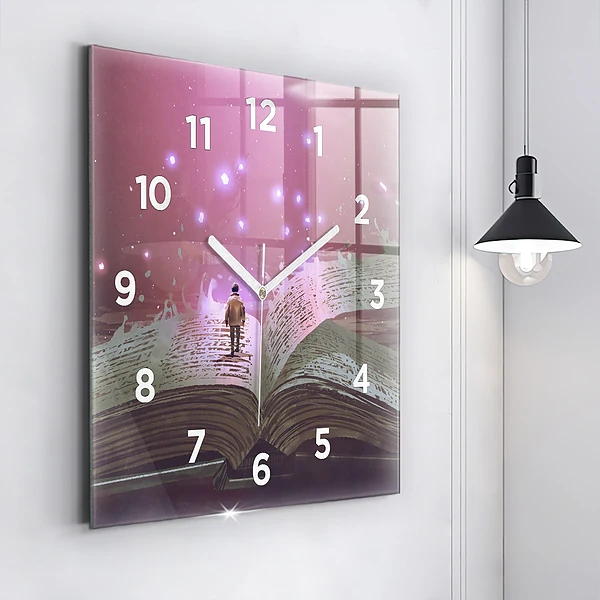 Wanduhr modern quadratisch Abstraktes Buch