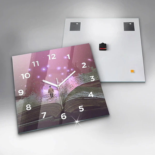 Wanduhr modern quadratisch Abstraktes Buch