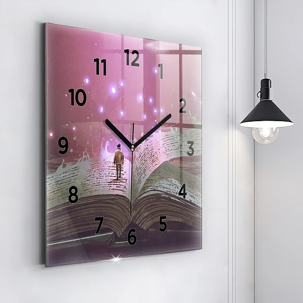Wanduhr modern quadratisch Abstraktes Buch