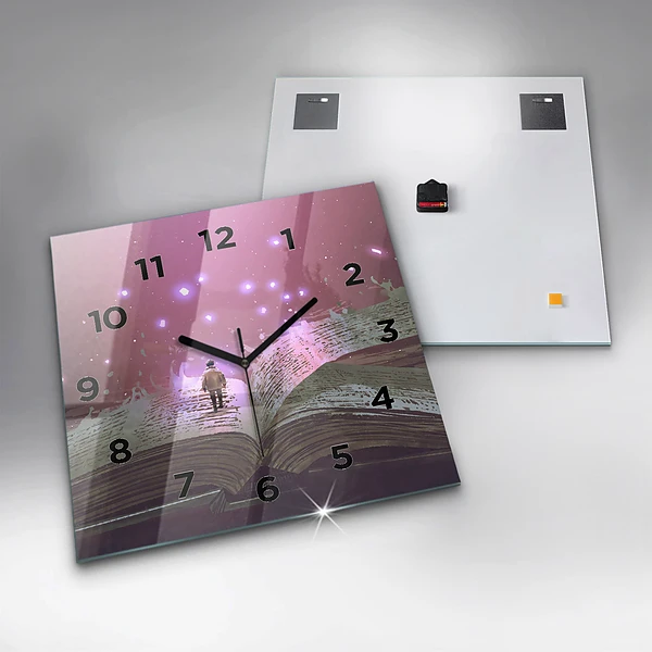 Wanduhr modern quadratisch Abstraktes Buch