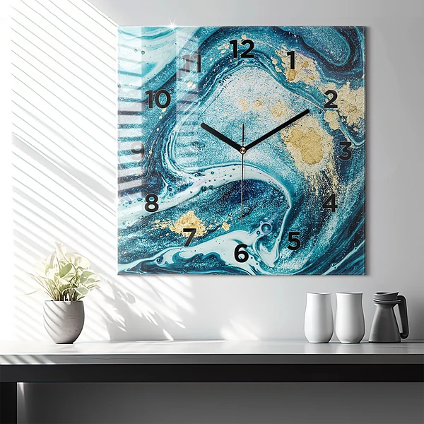 Wanduhr quadratisch Abstrakte Murmel